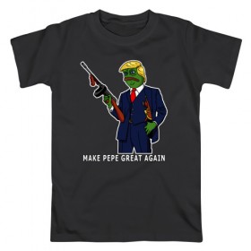 Мужская футболка хлопок с принтом Great Pepe в Петрозаводске, 100% хлопок | прямой крой, круглый вырез горловины, длина до линии бедер, слегка спущенное плечо. | bad | dab | frog | good | kek | make pepe great again | pepe | sad | sad frog | vote for pepe | кек | лягушка | мем | мемы | пепе | со смыслом | фрог