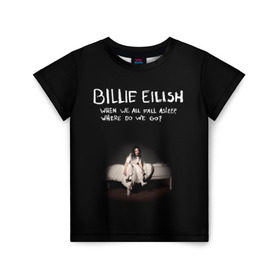 Детская футболка 3D с принтом Billie Eilish в Петрозаводске, 100% гипоаллергенный полиэфир | прямой крой, круглый вырез горловины, длина до линии бедер, чуть спущенное плечо, ткань немного тянется | Тематика изображения на принте: ailish | billi | billie eilish | bury a friend | copycat | crown | dont smile at me | lovely | music | my boy | party favor | pop | били | билли айлиш | музыка | певица | поп | эйлиш