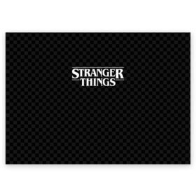 Поздравительная открытка с принтом STRANGER THINGS в Петрозаводске, 100% бумага | плотность бумаги 280 г/м2, матовая, на обратной стороне линовка и место для марки
 | 11 | checkerboard | eggo | eleven | netflix | stranger | things | бобби | браун | дела | крайне | милли | обратная | одинадцать | одиннадцать | очень | события | сторона | странные | стренджер | темная