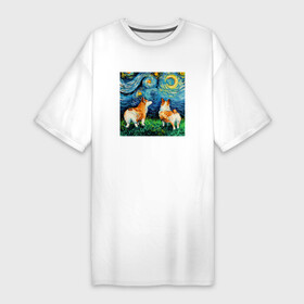 Платье-футболка хлопок с принтом Корги Ван Гога в Петрозаводске,  |  | Тематика изображения на принте: вангог | винсент | галерея | живопись | звездная ночь | искусство | картина | краски | лувр | мазки | масло | пес | собака | холст | щенок | эрмитаж