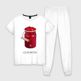 Женская пижама хлопок с принтом Louis Bidon в Петрозаводске, 100% хлопок | брюки и футболка прямого кроя, без карманов, на брюках мягкая резинка на поясе и по низу штанин | антитренд | луи витон