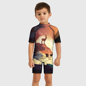 Детский купальный костюм 3D с принтом Абстрактный олень в Петрозаводске, Полиэстер 85%, Спандекс 15% | застежка на молнии на спине | Тематика изображения на принте: арт | дикая | олень | пещера | поп | природа | рога | стая | шерсть