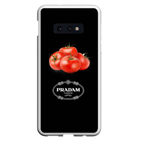 Чехол для Samsung S10E с принтом PRADAM в Петрозаводске, Силикон | Область печати: задняя сторона чехла, без боковых панелей | Тематика изображения на принте: антитренд | прада