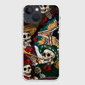 Чехол для iPhone 13 mini с принтом Мексиканская Вечеринка в Петрозаводске,  |  | party | амиго | маракасы | мексика | мехико | скелет | сомбреро | текила | черепа