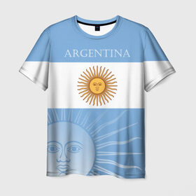 Мужская футболка 3D с принтом Аргентина в Петрозаводске, 100% полиэфир | прямой крой, круглый вырез горловины, длина до линии бедер | argentina | аргентина | аргентинская сборная | сборная | сборная аргентины | сборная аргентины по футболу | сборные | форма | футбол | футбольные сборные | чемпионат | чемпионат мира