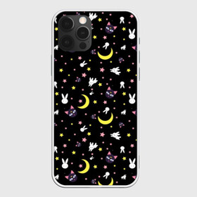 Чехол для iPhone 12 Pro с принтом Sailor Moon Pattern в Петрозаводске, силикон | область печати: задняя сторона чехла, без боковых панелей | аниме | детский | зайчик | зая | звезды | кролик | луна в матроске | матросска | месяц | милота | милый | небо | паттерн | сейлор мун | черный