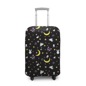 Чехол для чемодана 3D с принтом Sailor Moon Pattern в Петрозаводске, 86% полиэфир, 14% спандекс | двустороннее нанесение принта, прорези для ручек и колес | аниме | детский | зайчик | зая | звезды | кролик | луна в матроске | матросска | месяц | милота | милый | небо | паттерн | сейлор мун | черный