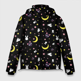 Мужская зимняя куртка 3D с принтом Sailor Moon Pattern в Петрозаводске, верх — 100% полиэстер; подкладка — 100% полиэстер; утеплитель — 100% полиэстер | длина ниже бедра, свободный силуэт Оверсайз. Есть воротник-стойка, отстегивающийся капюшон и ветрозащитная планка. 

Боковые карманы с листочкой на кнопках и внутренний карман на молнии. | Тематика изображения на принте: аниме | детский | зайчик | зая | звезды | кролик | луна в матроске | матросска | месяц | милота | милый | небо | паттерн | сейлор мун | черный