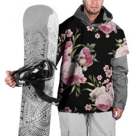 Накидка на куртку 3D с принтом Пионы на Чёрном в Петрозаводске, 100% полиэстер |  | Тематика изображения на принте: букет | бутон | весна | красивый | лето | листья | пион | прекрасный | роза | розочка | цветок | цветы