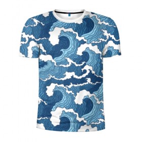 Мужская футболка 3D спортивная с принтом Морские волны в Петрозаводске, 100% полиэстер с улучшенными характеристиками | приталенный силуэт, круглая горловина, широкие плечи, сужается к линии бедра | background | blue | drawing | element | fashion | foam | graphics | illustration | ocean | picture | sea | storm | style | water | waves | wind | ветер | вода | волны | графика | иллюстрация | картинка | мода | море | морские | океан | пена | ри