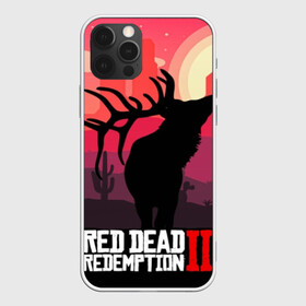 Чехол для iPhone 12 Pro с принтом RDR II в Петрозаводске, силикон | область печати: задняя сторона чехла, без боковых панелей | Тематика изображения на принте: gta | rdr 2 | red dead redemption 2 | west | дикий запад | добыча | закат солнца | игра | кактусы | каньон | квест | легендарный олень в rdr 2 | новинки игр | рога оленя