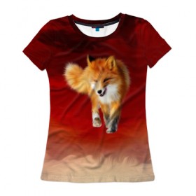 Женская футболка 3D с принтом Огненная Лиса в Петрозаводске, 100% полиэфир ( синтетическое хлопкоподобное полотно) | прямой крой, круглый вырез горловины, длина до линии бедер | fire fox | firefox | fox | fox say | ylvis   the fox | главное фыр | кицунэ | лиза | лиса | лисичка | мемасики | мемы | огонь | фыр фыр | хитрая лиса | я хочу фырфыр