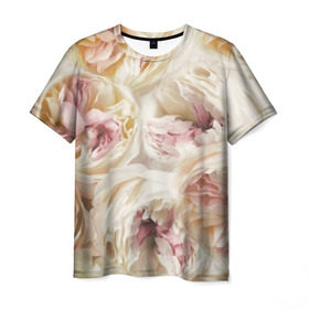 Мужская футболка 3D с принтом Нежные Пионы в Петрозаводске, 100% полиэфир | прямой крой, круглый вырез горловины, длина до линии бедер | букет | красивый | милый | пион | роза | розовый | розочка | свадебный | флористика | цветок | цветы