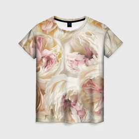 Женская футболка 3D с принтом Нежные Пионы в Петрозаводске, 100% полиэфир ( синтетическое хлопкоподобное полотно) | прямой крой, круглый вырез горловины, длина до линии бедер | букет | красивый | милый | пион | роза | розовый | розочка | свадебный | флористика | цветок | цветы