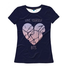 Женская футболка 3D с принтом Love Yourself BTS (JINGKOOK) в Петрозаводске, 100% полиэфир ( синтетическое хлопкоподобное полотно) | прямой крой, круглый вырез горловины, длина до линии бедер | 