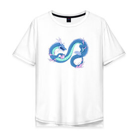 Мужская футболка хлопок Oversize с принтом Синий китайский дракон в Петрозаводске, 100% хлопок | свободный крой, круглый ворот, “спинка” длиннее передней части | Тематика изображения на принте: 