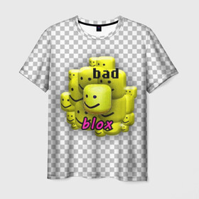Мужская футболка 3D с принтом badblox в Петрозаводске, 100% полиэфир | прямой крой, круглый вырез горловины, длина до линии бедер | dank | dank memes | distotion | memes | oof | photoshop | roblox | yellow | данк | данк мемы | дисторшн | желтый | жмых | клетка | мемы | роблокс | серый | уф | фотошоп | черный