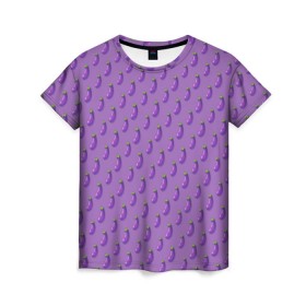 Женская футболка 3D с принтом Баклажановый паттерн в Петрозаводске, 100% полиэфир ( синтетическое хлопкоподобное полотно) | прямой крой, круглый вырез горловины, длина до линии бедер | баклажан | овощи | паттерн | фрукты