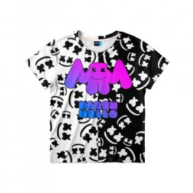 Детская футболка 3D с принтом Marshmello в Петрозаводске, 100% гипоаллергенный полиэфир | прямой крой, круглый вырез горловины, длина до линии бедер, чуть спущенное плечо, ткань немного тянется | dj | fortnite | marshmello | music | дж | зефир | маршмелоу | музыка | форнайт | фортнайт