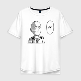 Мужская футболка хлопок Oversize с принтом One-Punch Man в Петрозаводске, 100% хлопок | свободный крой, круглый ворот, “спинка” длиннее передней части | one | one punch man | бесправный ездок | бласт | бэнг | ванпанчмен | генос | демон киборг | лысый плащ | ниндзя | сайтама | сверхзвуковой соник | серебряный клык | тацумаки | человек один удар