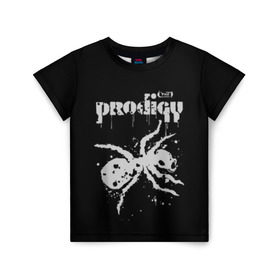 Детская футболка 3D с принтом The Prodigy логотип в Петрозаводске, 100% гипоаллергенный полиэфир | прямой крой, круглый вырез горловины, длина до линии бедер, чуть спущенное плечо, ткань немного тянется | Тематика изображения на принте: 2019 | album | art | break | dance | logo | music | prodigy | брейк | граффити | группа | заставка | лого | логотип | музыка | муравей | новый альбом | обложка альбома | продиджи