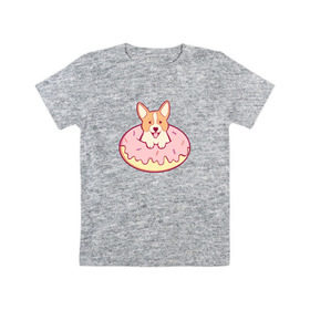 Детская футболка хлопок с принтом Корги Пончик в Петрозаводске, 100% хлопок | круглый вырез горловины, полуприлегающий силуэт, длина до линии бедер | dog | donut | kawaii | вкусняшка | выпечка | еда | лапочка | милый | мимими | пес | песик | сладкий | собака | щенок