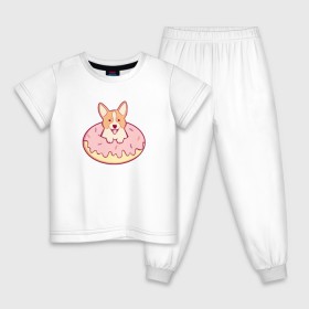 Детская пижама хлопок с принтом Корги Пончик в Петрозаводске, 100% хлопок |  брюки и футболка прямого кроя, без карманов, на брюках мягкая резинка на поясе и по низу штанин
 | dog | donut | kawaii | вкусняшка | выпечка | еда | лапочка | милый | мимими | пес | песик | сладкий | собака | щенок