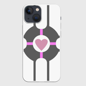 Чехол для iPhone 13 mini с принтом Куб Компаньон в Петрозаводске,  |  | companion | companion cube | cube | portal | portal 2 | source | steam | valve | белый | куб | полосы | портал | портал 2 | розовый | серый