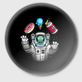 Значок с принтом Гомер в космосе в Петрозаводске,  металл | круглая форма, металлическая застежка в виде булавки | bart | homer | lisa | simpsons | space | барт | гомер | космос | пончик | симпсоны