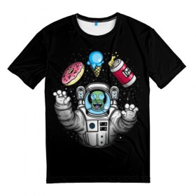 Мужская футболка 3D с принтом Гомер в космосе в Петрозаводске, 100% полиэфир | прямой крой, круглый вырез горловины, длина до линии бедер | Тематика изображения на принте: bart | homer | lisa | simpsons | space | барт | гомер | космос | пончик | симпсоны