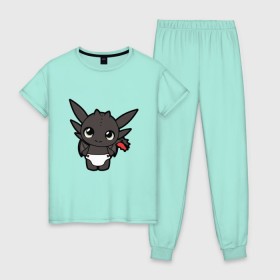 Женская пижама хлопок с принтом Маленький Дракон в Петрозаводске, 100% хлопок | брюки и футболка прямого кроя, без карманов, на брюках мягкая резинка на поясе и по низу штанин | 