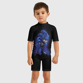 Детский купальный костюм 3D с принтом Соник  в Петрозаводске, Полиэстер 85%, Спандекс 15% | застежка на молнии на спине | Тематика изображения на принте: blue | hedgehog | movie | sonic | ёжик | синий | соник | фильм