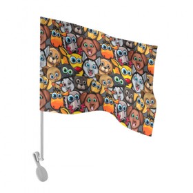 Флаг для автомобиля с принтом Веселые собаки в Петрозаводске, 100% полиэстер | Размер: 30*21 см | бульдог | голубые глаза | доберман | животные | жирафы | котики | милые | олени | разноцветные | собаки | хаски | яркие
