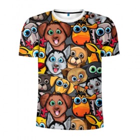 Мужская футболка 3D спортивная с принтом Веселые собаки в Петрозаводске, 100% полиэстер с улучшенными характеристиками | приталенный силуэт, круглая горловина, широкие плечи, сужается к линии бедра | Тематика изображения на принте: бульдог | голубые глаза | доберман | животные | жирафы | котики | милые | олени | разноцветные | собаки | хаски | яркие