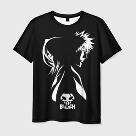 Мужская футболка 3D с принтом BLEACH minimal в Петрозаводске, 100% полиэфир | прямой крой, круглый вырез горловины, длина до линии бедер | anime | bleach | аниме | блич | ичиго | манга | маска | пустые | синигами | фэнтези