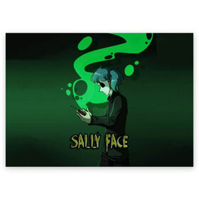 Поздравительная открытка с принтом Sally Face в Петрозаводске, 100% бумага | плотность бумаги 280 г/м2, матовая, на обратной стороне линовка и место для марки
 | sally face | игра | компьютерная игра | лицо | маска | протез | салли фейс | школа | шрамы