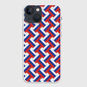 Чехол для iPhone 13 mini с принтом Российская плетёнка в Петрозаводске,  |  | blue | braided | flag | grid | red | russia | russian | symbol | tricolor | white | белый | красный | плетёнка | россия | русский | сетка | символ | синий | триколор | флаг