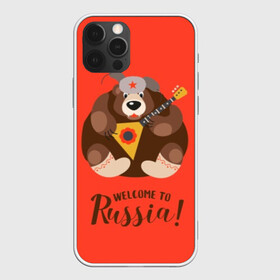 Чехол для iPhone 12 Pro с принтом Welcome to Russia  в Петрозаводске, силикон | область печати: задняя сторона чехла, без боковых панелей | Тематика изображения на принте: animal | balalaika | bear | great | hat | musical | play | power | predator | russia | russian | star | welcome | wild | балалайка | валенки | великая | д | дикий | добро | животное | звезда | играет | инструмент | медведь | музыкальный | надпись | пожало