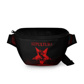 Поясная сумка 3D с принтом Sepultura в Петрозаводске, 100% полиэстер | плотная ткань, ремень с регулируемой длиной, внутри несколько карманов для мелочей, основное отделение и карман с обратной стороны сумки застегиваются на молнию | sepultura | грув метал | группы | дэт метал | метал | музыка | рок | трэш метал