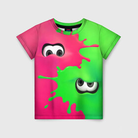 Детская футболка 3D с принтом Splatoon 2 в Петрозаводске, 100% гипоаллергенный полиэфир | прямой крой, круглый вырез горловины, длина до линии бедер, чуть спущенное плечо, ткань немного тянется | Тематика изображения на принте: booble gum | game | green | nintendo | pink | shooter | splatoon | switch | twitch | битва | брызги | глаза | головоногие | детям | драка | зеленый | игра | краска | краски | нинтендо | оружие | от третьего лица | розовый | стрелялки | шутер