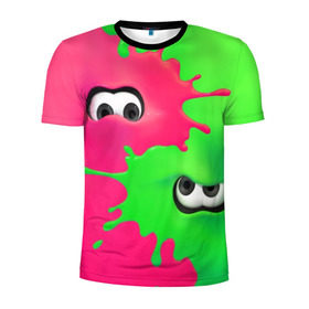 Мужская футболка 3D спортивная с принтом Splatoon 2 в Петрозаводске, 100% полиэстер с улучшенными характеристиками | приталенный силуэт, круглая горловина, широкие плечи, сужается к линии бедра | Тематика изображения на принте: booble gum | game | green | nintendo | pink | shooter | splatoon | switch | twitch | битва | брызги | глаза | головоногие | детям | драка | зеленый | игра | краска | краски | нинтендо | оружие | от третьего лица | розовый | стрелялки | шутер