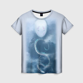Женская футболка 3D с принтом Унесённые призраками в Петрозаводске, 100% полиэфир ( синтетическое хлопкоподобное полотно) | прямой крой, круглый вырез горловины, длина до линии бедер | Тематика изображения на принте: аниме | безликий | сэн и таинственное исчезновение тихиро | унесённые призраками | хаку | хаяо миядзаки
