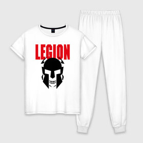 Женская пижама хлопок с принтом Legion в Петрозаводске, 100% хлопок | брюки и футболка прямого кроя, без карманов, на брюках мягкая резинка на поясе и по низу штанин | black | cool | creative | design | fashion | hype | legion | philosophy | rom | skeleton | skull | supreme | vanguard | авангард | дизайн | креатив | круто | легион | мода | рим | скелет | философия | хайп | череп | черный
