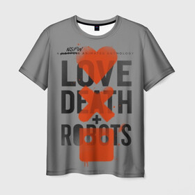 Мужская футболка 3D с принтом LoveD+R в Петрозаводске, 100% полиэфир | прямой крой, круглый вырез горловины, длина до линии бедер | death | love death + robots | netflix | robots | любовь | нетфликс | роботы | сериал