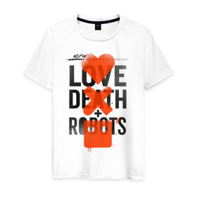 Мужская футболка хлопок с принтом LOVE DEATH + ROBOTS в Петрозаводске, 100% хлопок | прямой крой, круглый вырез горловины, длина до линии бедер, слегка спущенное плечо. | death | love death + robots | netflix | robots | любовь | нетфликс | роботы | сериал