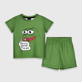 Детский костюм с шортами 3D с принтом Feels Good Man в Петрозаводске,  |  | Тематика изображения на принте: pepe | pepe frog | зеленая лягушка | лягушка | пепе