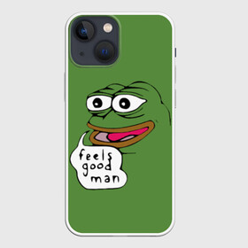 Чехол для iPhone 13 mini с принтом Feels Good Man в Петрозаводске,  |  | Тематика изображения на принте: pepe | pepe frog | зеленая лягушка | лягушка | пепе