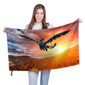 Флаг 3D с принтом Night Fury в Петрозаводске, 100% полиэстер | плотность ткани — 95 г/м2, размер — 67 х 109 см. Принт наносится с одной стороны | how to train your dragon | night fury | беззубик | дракон | как приручить дракона | ночная фурия