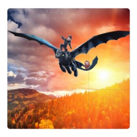 Магнитный плакат 3Х3 с принтом Night Fury в Петрозаводске, Полимерный материал с магнитным слоем | 9 деталей размером 9*9 см | how to train your dragon | night fury | беззубик | дракон | как приручить дракона | ночная фурия
