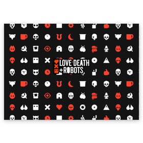 Поздравительная открытка с принтом Love, Death & Robots в Петрозаводске, 100% бумага | плотность бумаги 280 г/м2, матовая, на обратной стороне линовка и место для марки
 | cartoon | death | fantasy | heavy | horror | metal | miller | netflix | robots | tim | witness | любовь | миллер | мультфильм | робот | роботы | тим | ужасы | фэнтези
